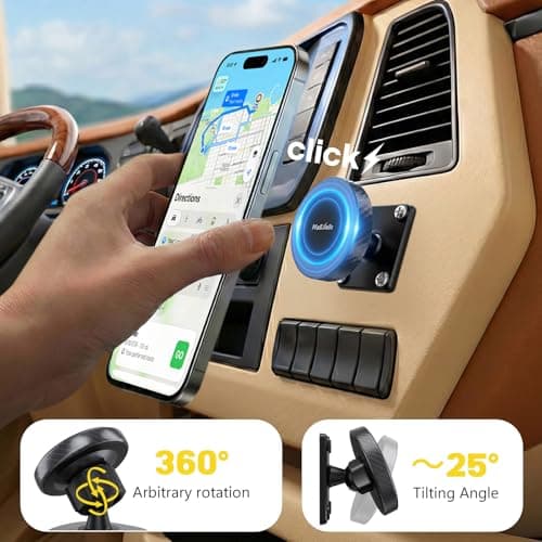 MAGJIEYX Magnetic Car Phone Holder, Drill Base Phone Mount for Dashboard of Truck Boat 360° Rotatable Ultra Stable Strong Magnet for iPhone 17 16 15 14 13 12 Samsung All Smartphones Accessories — view 3