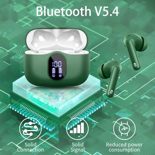 Wireless Earbuds, Bluetooth 5.4 Headphones In Ear with 4 ENC Noise Cancelling Mic, 2026 Bluetooth Earphones Mini HI-FI Stereo Sound, LED Display Wireless Headphones 36H Playtime IP7 Waterproof, Green — view 2