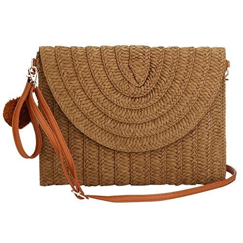 Verus Women Straw Purse Clutch Bag, Summer Straw Shoulder Woven Rattan Handbag Bags Beach Shoulder Tote Handbags (Light Brown) — view 4