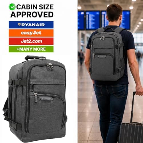 Bordlite Ryanair 40x20x25cm Underseat Cabin Backpack with Memory Foam Neck Pillow – Airline Approved Carry On Travel Bag for Ryanair, EasyJet & Jet2 – Lightweight Cabin Rucksack - Black — view 3