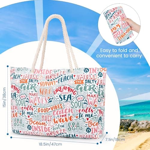 Large Beach Bag for Women with Zip,Summer Beach Tote Bags with Pockets — view 5