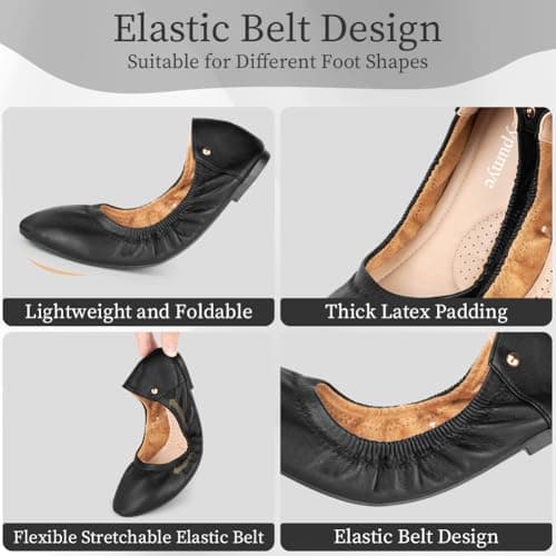 OFFCUP Roll up Shoes, Black Leather Ballet Flats, Portable Round Toe Slip On Dolly Shoes, Ballet Pumps for Women Ladies for Weddings and Parties Work Office Formal (UK 5) — view 4