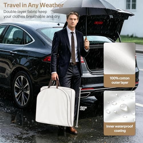 MISSLO 40" Cotton Suit Carriers for Women Breathable Suit Bag Cover with Handles Travel Garment Bag for Jacket, Coat, Dress, Clothes, Beige — view 2