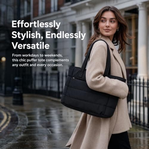 DINSAGE Tote Bags for Women Puffer Work Tote Bag with Compartments Lightweight Laptop Bag with Zip Large Ladies Hand Bags Womens Shoulder Teacher Nurse College Handbag for Work School Uni Travel — view 4