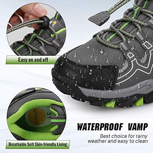 UOVO Boys Trainers Kids Walking Shoes Low-Top Sneakers Children Waterproof Trekking Hiking Footwear Running Shoes Gray Green Size 5.5 UK — view 3