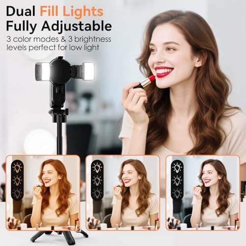 CloudValley Mini Selfie Stick Tripod with 2 Fill Lights, 4 in 1 Pocket Phone Tripod with 360° Rotation, Detachable Bluetooth Remote Control, Foldable Handle Grip, Compatible with iPhone/Android — view 4