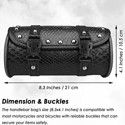 wiipara Motorcycle Tool Bag, Universal PU Leather Waterproof Saddlebag Handlebar Storage Bag for Motorcycle Front Forks Sissy Bar with 2 Straps — view 2