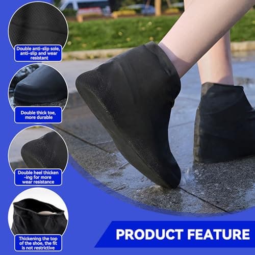 BQMEZRNUS 4Pairs Black Waterproof Shoe Covers, Non-Slip Reusable — view 3