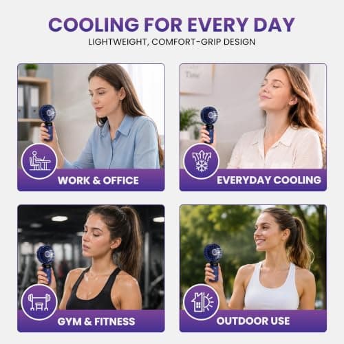MAAZZ N15 Portable Handheld Fan, 5 Speeds, Digital Display, Lavender — view 5