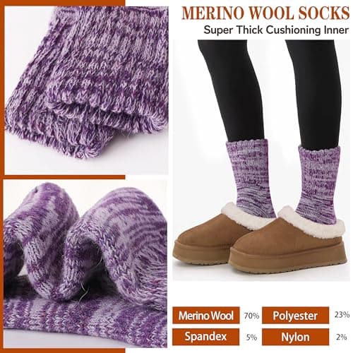 Sandsuced Merino Wool Thermal Boot Socks for Women Men Winter Warm Cosy Thick Hiking Walking Socks 3 Pairs Christmas Stocking Fillers (Assoretd A,M) — view 2