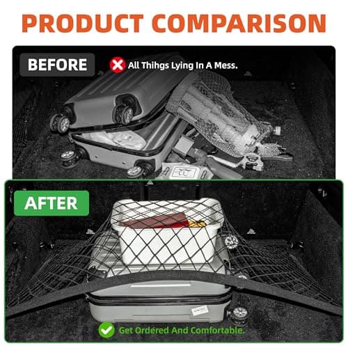 Elastic Cargo Net for SUV Rear,Car Trunk Stretchable mesh Net Organizer,31.49" x 23.62" Stretch to 63"x43" with Fixing Hooks D-Rings Luggage Cover Road Trip Essentials Car Accessories(Black) — view 5