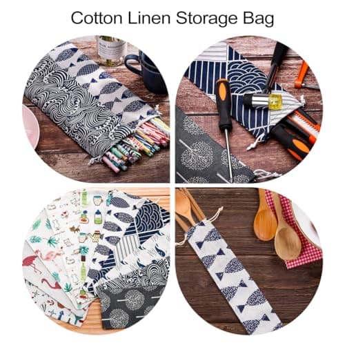 Healifty Drawstring Bags 10 pcs Cotton Linen Storage Pouches for Forks Spoons and Chopsticks Reusable Tableware Bag for Camping Picnics School and Outdoor Dining — view 5