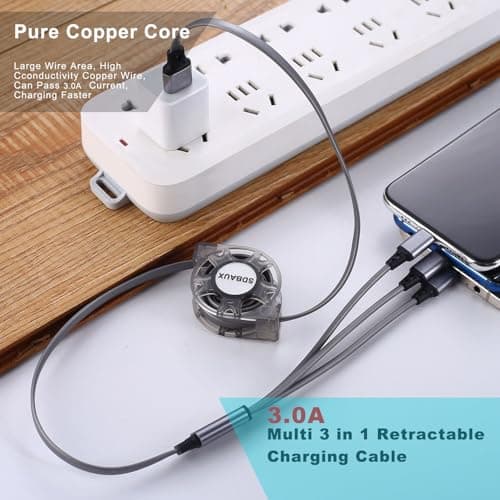 SDBAUX 2 Pack Multi Charging Cable 1M, 3A Retractable Charger Cord 3 in 1 — view 3
