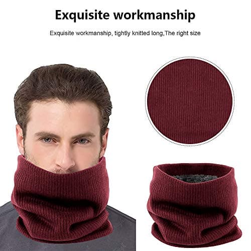World of Shawls Unisex Men Women Knitted Fleece Neck Warmer Loop Snood Warm Soft and Comfortable (Berry Maroon) — view 2