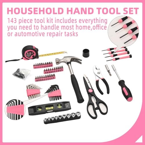 HANGYING 143 Piece Pink Home Repair Tool Kit for Women with Storage Case — view 4