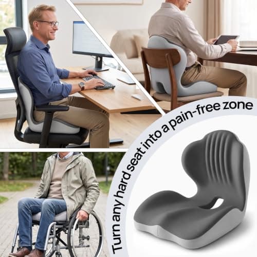 AHSBND Seat Cushion Memory Foam: Back Support Office Chair Sciatica Lumbar Support Pillow Coccyx Cushion for Tailbone Pain Gaming Car Dining (Beige) — view 6
