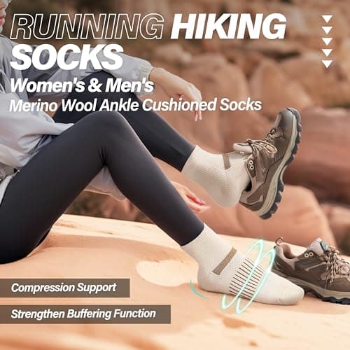 MOSEY KOSY 6 Pairs Merino Wool Socks Women Men Unisex Quarter Running Walking Hiking Work Thermal Winter Warm Compression Support Breathable Thick Cushion Socks(Beige Series,3-7) — view 2