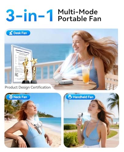 3-in-1 Portable Handheld Turbo Fan-100 Speeds, 20000 RPM, 12Hrs Cooling, Digital Display, 120° Rotation, USB Rechargeable Mini Hand Held Personal Fan for Travel, Makeup, Outdoor, Indoor (White) — view 4