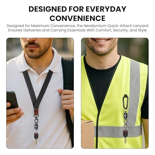 EDO GOT Neodymium Quick Attach Leather Lanyard with Carabiner and Magnetic Quick Release Buckle – 6.6 lb / 3 kg Pull Force – Genuine Leather End Neck Strap with Titanium Key Rings — view 5