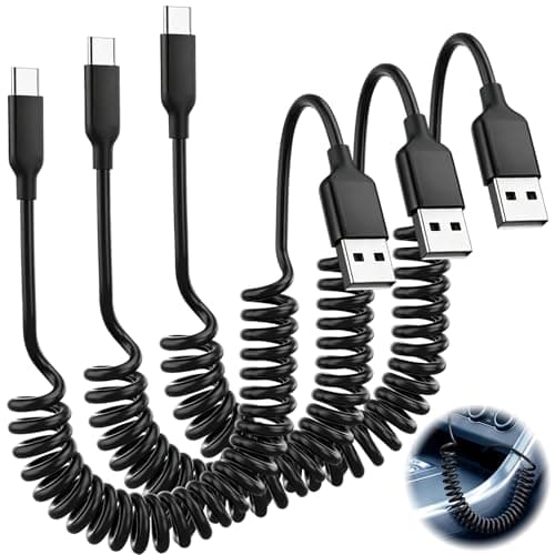 3 PCS Coiled USB C Cable, Retractable Charging Cable for Car, USB to C Cable Compatible with Samsung Galaxy S25 S24 S23 Google Pixel 10 9 8