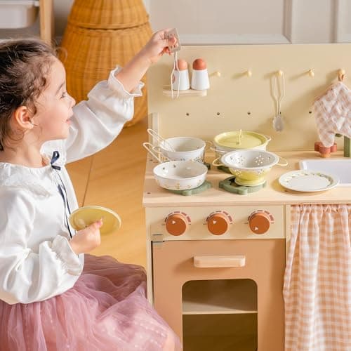 ROBOTIME Kid Metal Play Pots and Pans Toy, Pretend Cooking Utensils Yellow — view 2