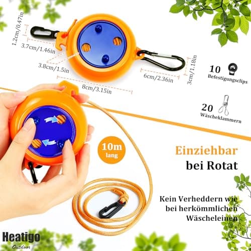 Heatigo 8M Portable Camping Retractable Clothes Line Clothes Airer for Holiday Outdoor, Bathroom, Laundry Room, Garden or Travel — view 2