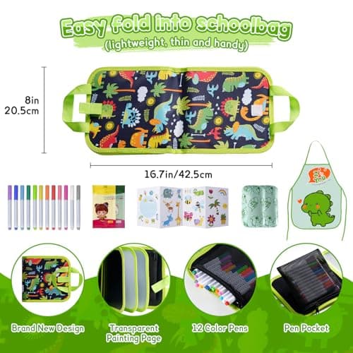 DoGeek Upgrade Erasable Doodle Books, Double-Sided Kids' Drawing Writing Boards with 12 Coloring Pens,Portable Learning Drawing Pad,Kids Plane Activities Toys Birthday Gifts for 3-8 Years(Green) — view 5