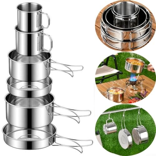 6-Piece Stainless Steel Camping Cookware Set Foldable — view 4