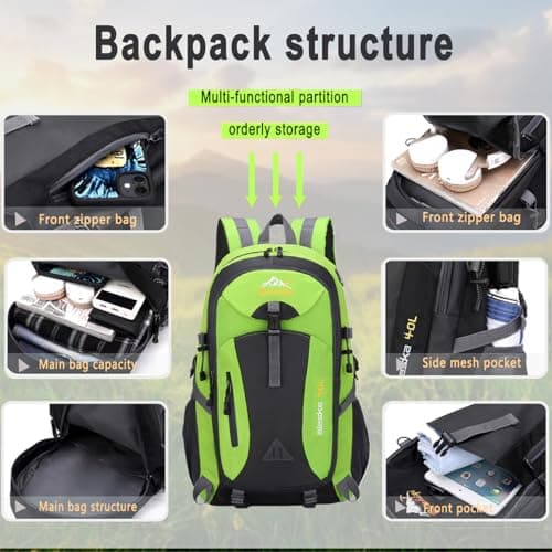 Nircho 40L Hiking Backpack Lightweight Breathable Trekking Rucksack for Men Women, Durable Water Resistant Travel Bag for Skiing Camping Climbing Cycling Trekking Mountaineer Outdoor Sports (Green) — view 2
