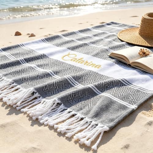 HOME'S FRIEND Personalised Turkish Beach Towel,Custom Embroidered Name Beach Towel,Quick Dry Sand Resistant Beach Towel,100 * 180cm Bohemian Style Travel Bath Towel — view 3