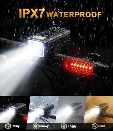 2026 Super Bike Lights for Night Riding with Horn，3000LM USB Rechargeable LED Bicycle Light with LCD Display, NO Guess Power, IP67 Waterproof Bike Headlight Front and Rear ﻿(Wireless Transmission) — view 4
