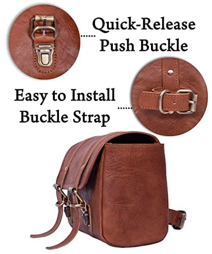 Genuine Leather Large Capacity Saddle Bag for Motorcycle Side Pouch Accessories Storage Panniers Motorbike Universal Handmade Saddlebags for Bike Commuters Handlebar Bicycle Brown Leather Tool Bag — view 2