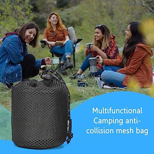 HTU Camping Mesh Bag Portable Camping Cooker Stove Tableware Protective Bag with Drawstring Anti-Collision Thickening Protective Bowl Plate Pot Organizer for Hiking Travel BBQ — view 3