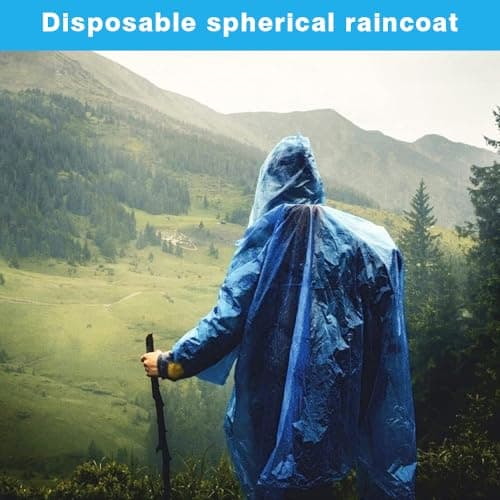 dogmoon Disposable Emergency Rain Ponchos, 5 PCS Waterproof Raincoats Packaged in Keychain Ball with Hook, Disposable Rain Poncho with Hoods for Camping Cycling & Outdoor Activities(5 Color) — view 5