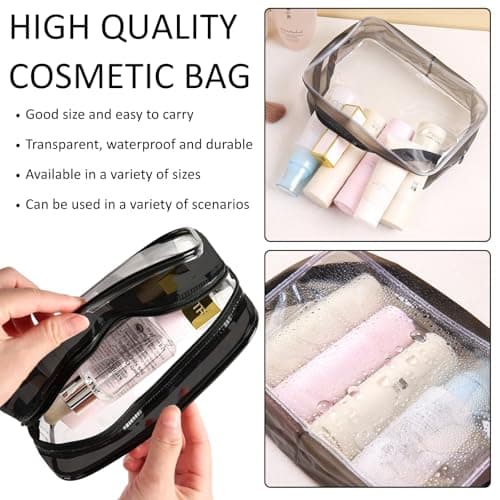 KEYRI 4 Pcs Clear Travel Toiletry Bag Makeup Bags Portable Waterproof Toiletry Bags for Women Men Airport Security Liquids Bags TSA Approved Holiday Travel Accessories Cosmetic Bag Organizer (Black) — view 5