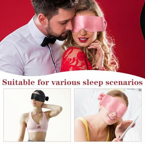 Tyqour 2 Pcs Blindfolds, Soft Silk Blind Folds for Adult Play, Adjustable Blindfold for Party Games, 59 Inch V-Shaped Blackout Sleep Mask for Women Men Adult Couples, valentine's day Gift, Black, Pink — view 4