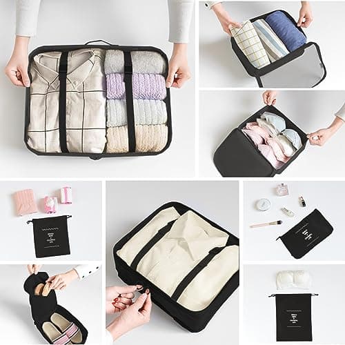 LANSKLBD 6/8 Set Packing Cubes for Suitcases Travel Luggage Packing Organizers,Travel Accessories Essentials Luggage Organizer with Shoe/Tioletry/Laundry Bag(Black, 8 set) — view 4