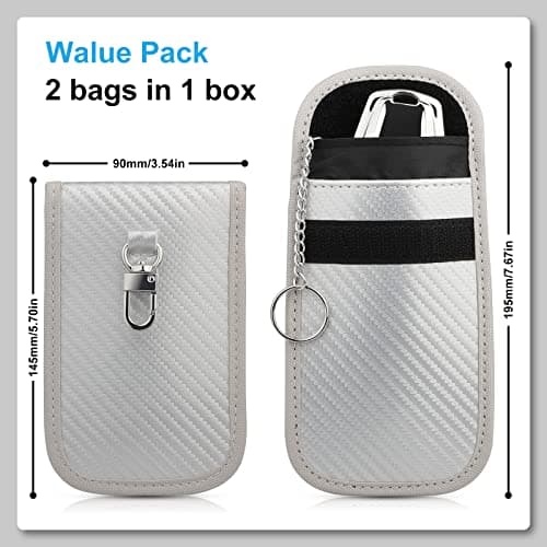 Diyife 2 Pack Faraday Pouch, RFID NFC Car Key Signal Blocker Pouch, Full Shielding Keyless Entry Anti-Theft Relay Attack Faraday Bag for Car Motorcycle Keys, Bank Cards and ID Cards, Silver — view 4