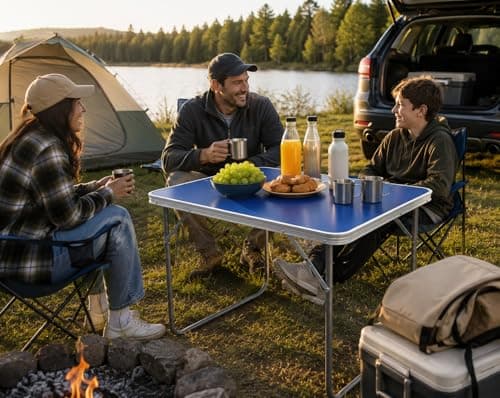 Unibos Camping Table Portable Picnic Table Aluminium Folding Table Indoor Outdoor Table Heavy Duty Garden Trestle Set for BBQ Picnic Party, Load Capacity 15KG (Blue) — view 2