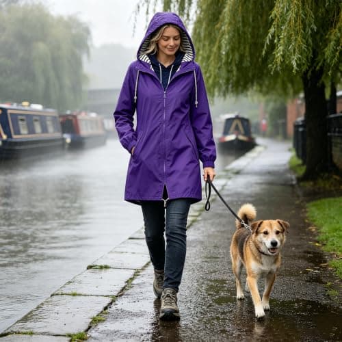 Saxrel Water Proof Jacket Women Windproof Loose Light Rain Coat With Pocket Travel Purple Jacket Outdoor Walking Hiking Windbreaker Women's Raincoats Waterproof Ladies Coats Hooded Rainproof Zipper — view 2