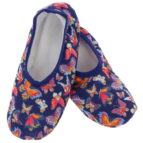 Snoozies! Travel Skinnies Womens Slippers, Butterfly, Large