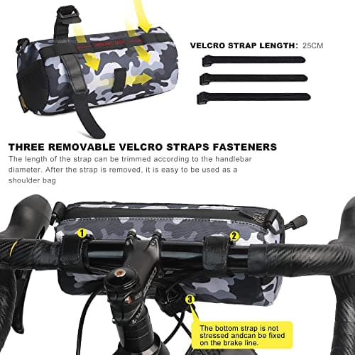Rhinowalk Bike Handlebar Bag - Front Bag with Shoulder Strap for Road Mountain Bike Cycling Travel (Camouflage Grey) — view 4