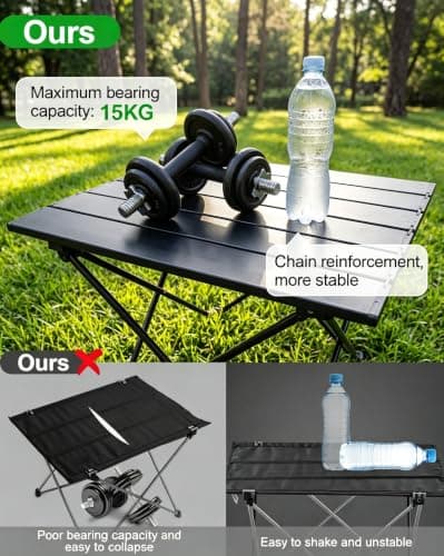 Portable Camping Table, Small Folding Camping Table with Carry Bag, Lightweight Aluminum Foldable Outdoor Table, Compact Picnic Table for Camping, Hiking, Fishing, BBQ, Garden, Patio, Beach, Travel — view 5