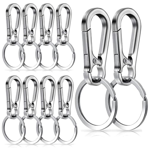 BOHUIZ 10 Packs Metal Keychain Carabiner Clip, Stainless Steel Heavy Duty Key Chain, Keyring Key Ring Chain Clips Hook Holder Key Organizer for Men Women,Silver