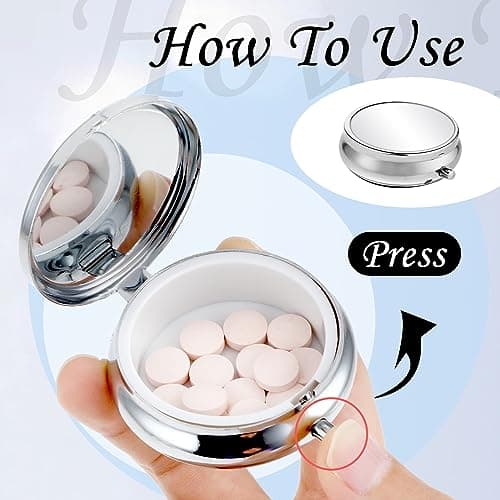 Sibba Portable Medicine Pill Case, Travel Multi-Functional Moisture Proof Pill Box for Purse & Pocket, Cute Metal Medicine Pill Organizer Box for Vitamins, Fish Oil & Supplements(1 Compartment) — view 4