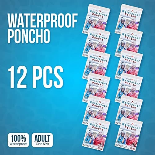 Ember Rock Disposable Rain Poncho - 12 Pack Waterproof Emergency Raincoats - Hood & Sleeves - Men & Women (UK, Alpha, One Size, Regular, Regular, 12 Pack) — view 5