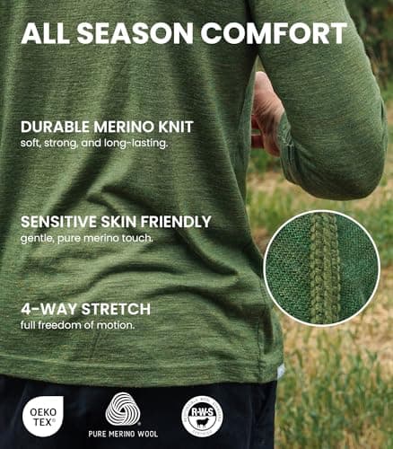 Merino.tech Merino Wool Base Layer Men - 100% Merino Wool Long Sleeve Thermal Shirts Midweight (X-Large, 165 Creamy White) — view 4