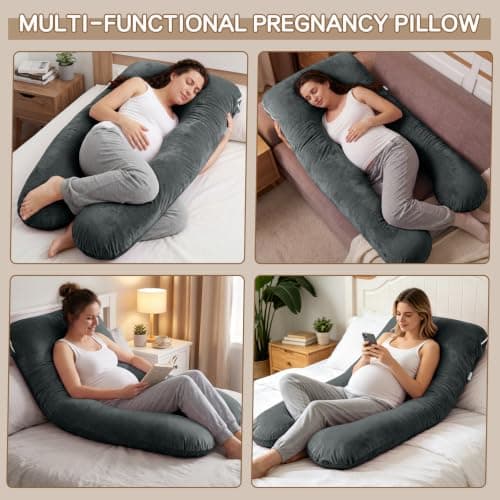 GRANDMA SHARK U-shaped Pregnancy Pillow, Full Body Maternity Pillow with Washable Velvet Cover for Back Hips Legs Support,Dark Grey — view 6