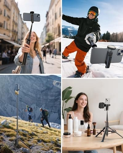 CAMOLO 65" Automatic Pop-up Phone Tripod,Extendable Selfie Stick for iPhone,All In One Extendable Selfie Stick with Detachable Remote,Travel Phone Stand Compatible with iPhone, Android — view 5