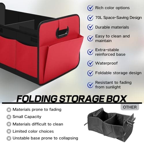 Car Boot Organiser, Foldable Car Storage Box with 70L Large Capacity (Red) — view 4